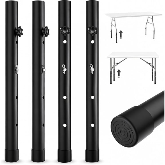 FOUR E's Scientific Table Leg Extenders, 4 Levels Height Adjustable Folding Table Leg Risers Extensions, Portable Fit 4" Straight/Bent Legs