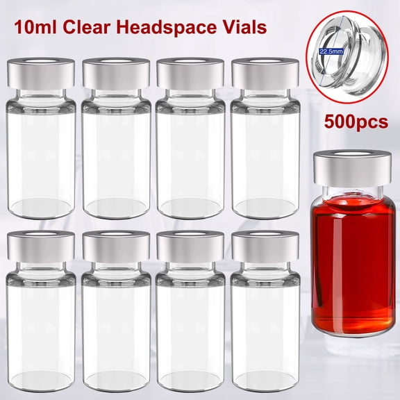 FOUR E's Scientific 500Pcs 10ml Borosilicate Glass Clear Flat Bottom Crimp Headspace Vial Beveled Finish