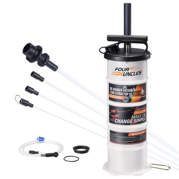 FOUR UNCLES Oil Extractor - Vacumm Fluid Extractor with Pump Tank Remover & Tubes for Oil Change and a Hose for Brake Bleeding
