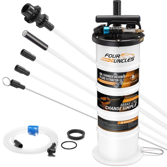 FOUR UNCLES Oil Extractor - Vacumm Fluid Extractor with Pump Tank Remover & Tubes for Oil Change and a Hose for Brake Bleeding