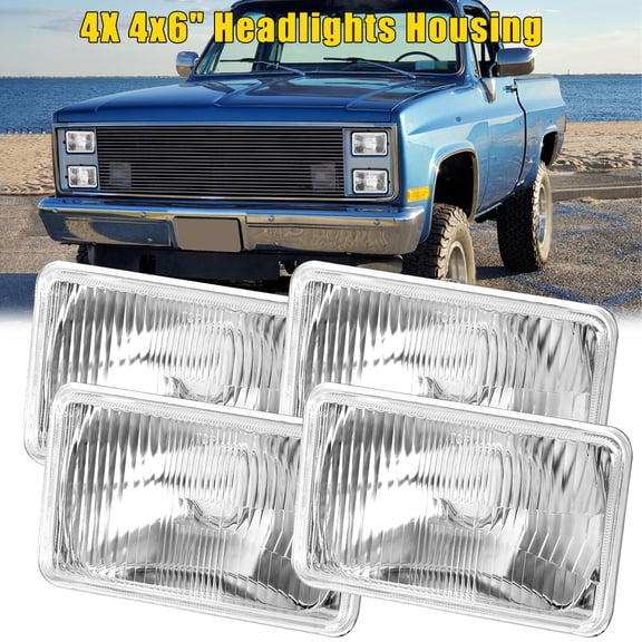 FOUR(x4) 4x6" H4 Glass Headlights Conversion Halogen Semi Sealed Kit HID & LED