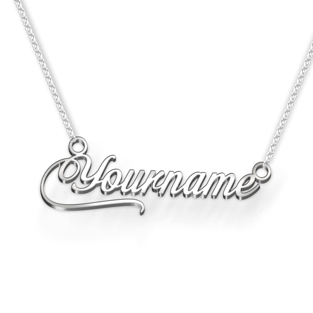 FOURTHLINE Yourname Cursive Silver Name Pendant Necklace Custom Name 