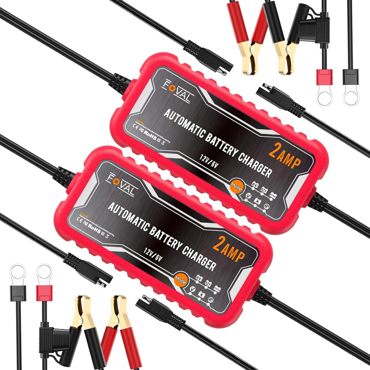 FOVAL 2Amp Automatic Battery Charger, 6V and 12V Smart Car Battery