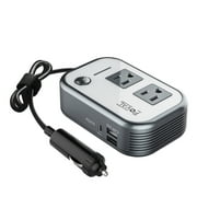 FOVAL 200W Car Power Inverter, DC 12V to AC 110V Car Inverter with [27W PD USB-C] & Dual USB Ports Multi-Protection Car Charger Power Inverter for Vehicles Gray