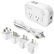 FOVAL Universal Travel Adapter 220V to 110V Voltage Converter for Hair Straightener/Curling Iron with 4-Port USB and UK/AU/US/EU/India Worldwide Plug Adapter(White)