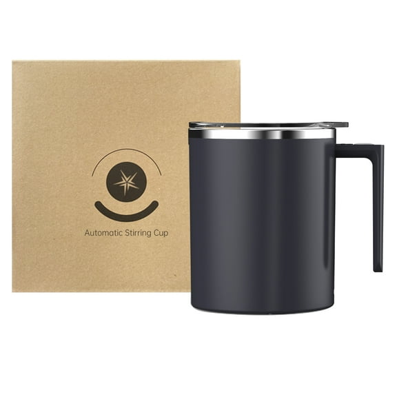 FOVNOT Self Stirring Mug 360mL, Rechargeable Electric Coffee Mug with Stainless Steel Stir Bar for Coffee, Milk, Cocoa (Black)