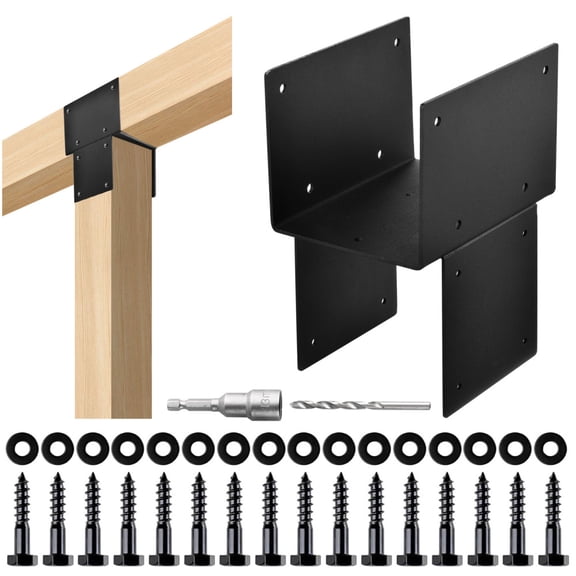 FOVOLAT Pergola Bracket Kit 4 Pieces Wood Beams Bracket Connector Support Fit Connecting Wooden Deck Patio Post Heavy Duty Set Hardware for Gazebo Porches durable