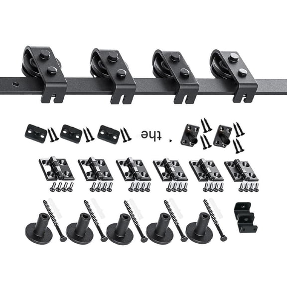 FOVOLAT Sliding Door Track Kit 64 Inches Bifold Sliding Door Hardware Set Carbon Steel Flat Track System Top Mount Black Roller Slide Smoothly effectual