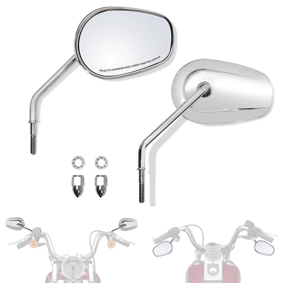 FOVPLUE Handlebar Mount Mirrors,Left & Right Side Long Stem Rearview mirrors for 1982-2025 Harley Models,for CVO Dyna Electra Glide Road Glide Road King Softail Street Glide Sportster 1200 883,Chrome