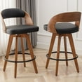 thumbnail image 1 of FOWEOAIU Bar Stools Leather Upholstered Adjustable Swivel Counter Stool 26"，with Footrest for Bar, Kitchen Island, Bistro, Black (Set of 2）, 1 of 7