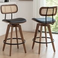 thumbnail image 1 of FOWEOAIU Bar Stools with Cane Back Leather Upholstered Swivel 26" Counter Stool for Bar Kitchen Island Bistro , Black (Set Of 2), 1 of 8