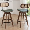 thumbnail image 1 of FOWEOAIU Bar Stools with Cane Back Leather Upholstered Swivel  26" Counter Stool for Bar Kitchen Island Bistro , Green (Set Of 2), 1 of 7