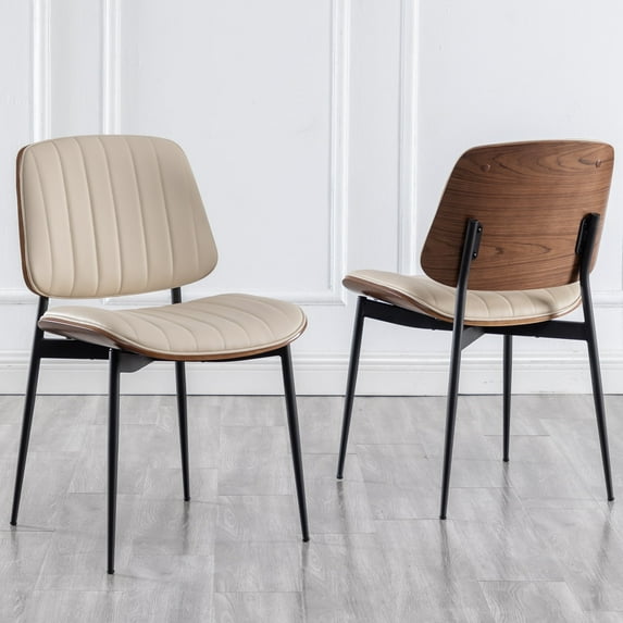 FOWEOAIU Modern Dining Chairs,Leather Upholstered Side Chairs , Beige (Set of 2) 