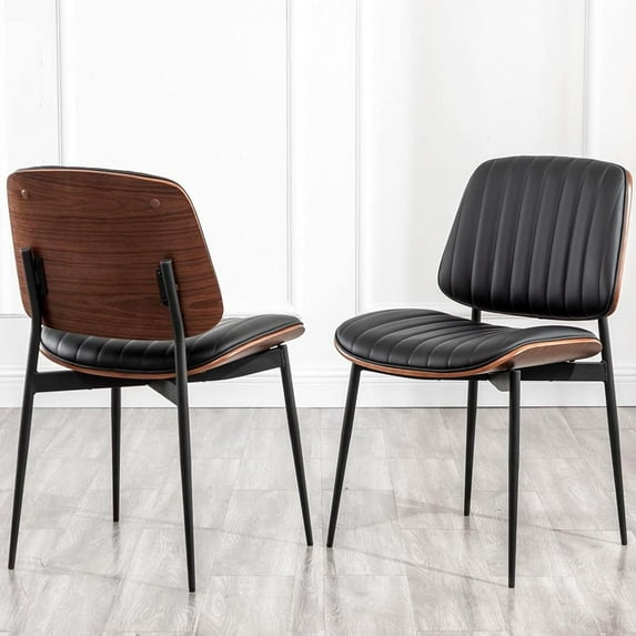 FOWEOAIU Modern Dining Chairs,Leather Upholstered Side Chairs , Black (Set of 2) 