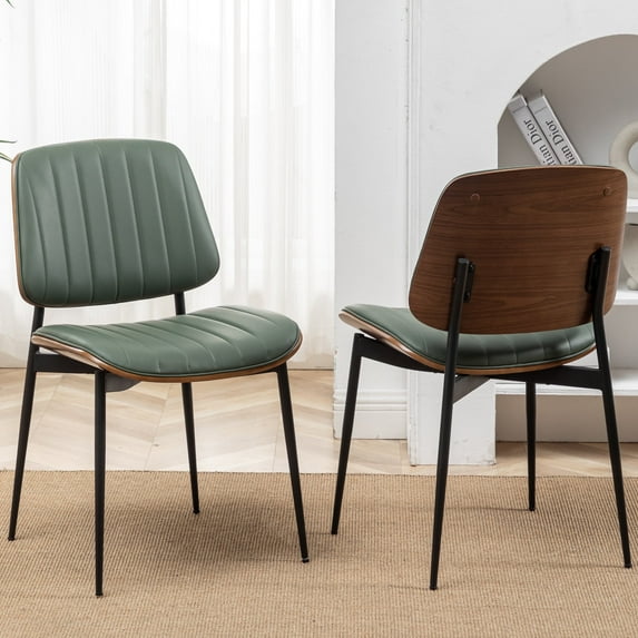 FOWEOAIU Modern Dining Chairs,Leather Upholstered Side Chairs , Green (Set of 2) 