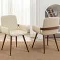thumbnail image 1 of FOWEOAIU Modern Dining Chairs,Leather Upholstered Walnut Wood Kitchen Dining , Beige (Set of 2) ﻿, 1 of 11