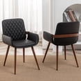 thumbnail image 1 of FOWEOAIU Modern Dining Chairs,Leather Upholstered Walnut Wood Kitchen Dining , Black (Set of 6) ﻿, 1 of 10