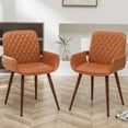 thumbnail image 1 of FOWEOAIU Modern Dining Chairs,Leather Upholstered Walnut Wood Kitchen Dining , Orange (Set of 2) ﻿, 1 of 11