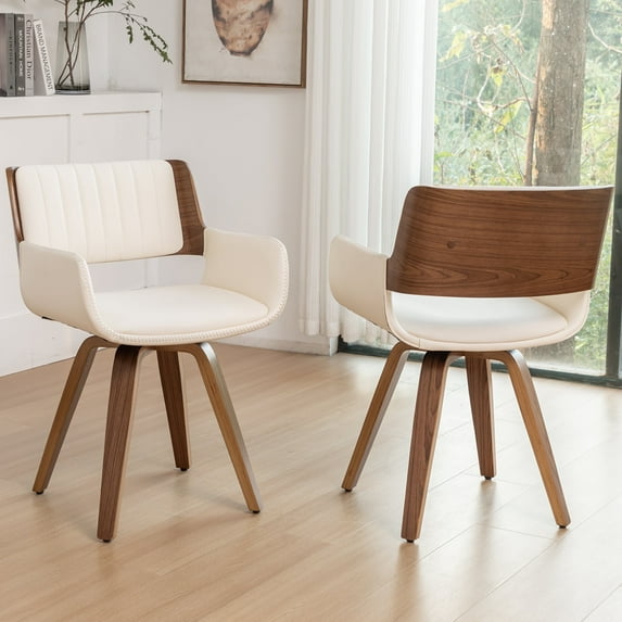 FOWEOAIU Modern Dining Chairs,Leather Upholstered Walnut Wood With rotation Kitchen Dining Chairs , Beige (Set of 2)