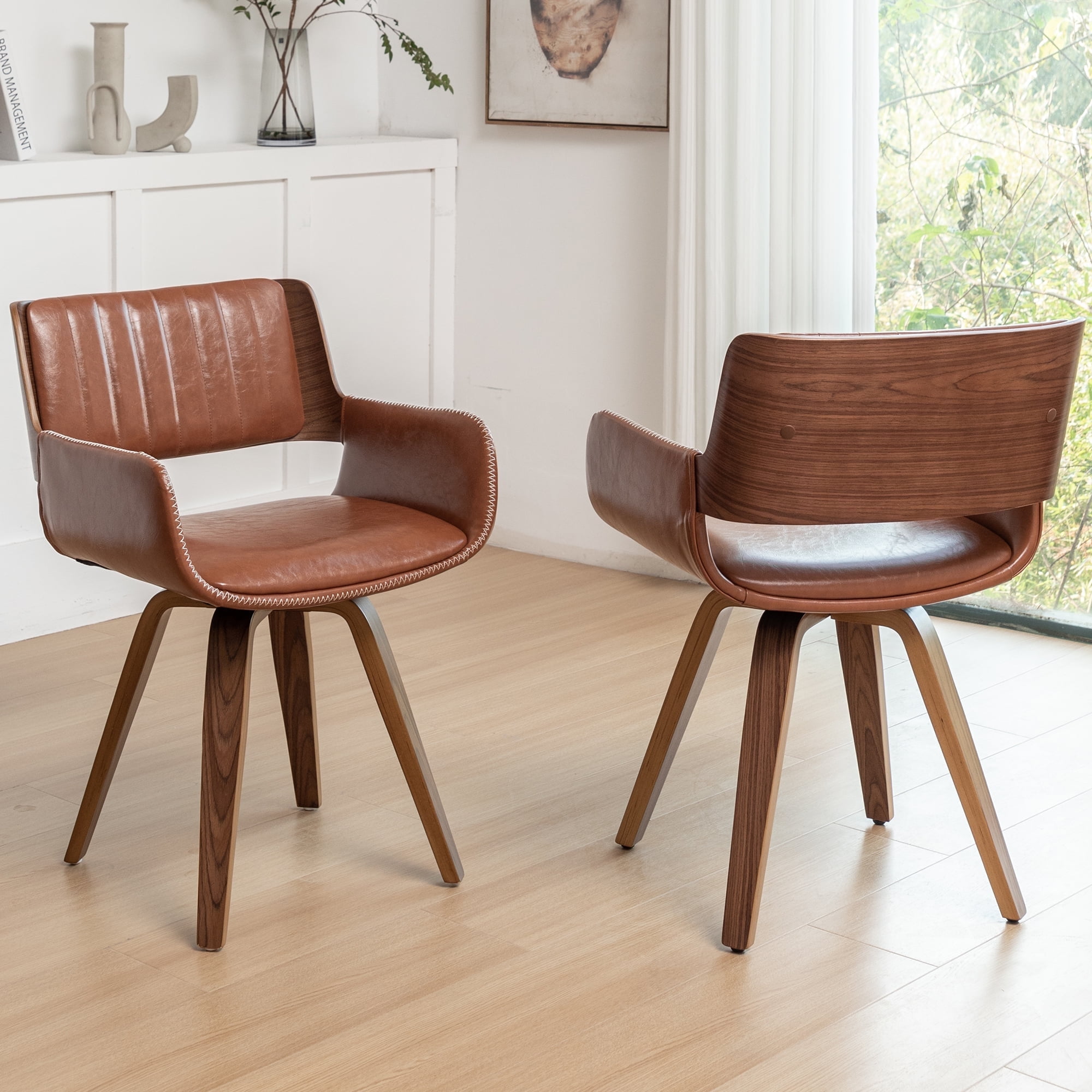 FOWEOAIU Modern Dining Chairs,Leather Upholstered Walnut Wood With rotation Kitchen Dining ...