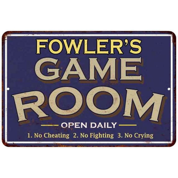FOWLER'S Blue Game Room Sign Metal 16 x 24 Matte Finish Metal 116240002140