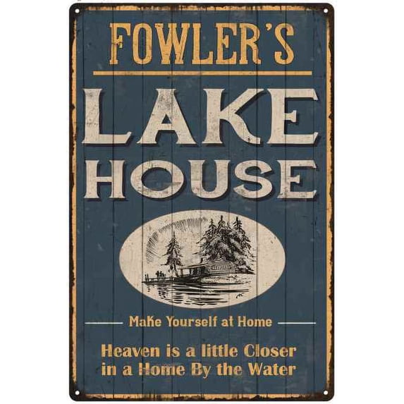 FOWLER'S Lake House Blue Cabin Home Decor 8 x 12 High Gloss Metal 208120038267