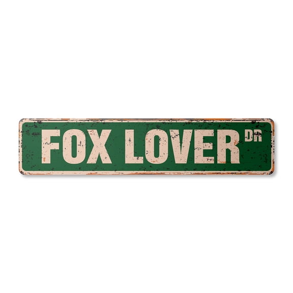 FOX LOVER Vintage Aluminum Street Sign animal outdoors hunting hunt wife rustic metal tin | Indoor/Outdoor |  24" Wide