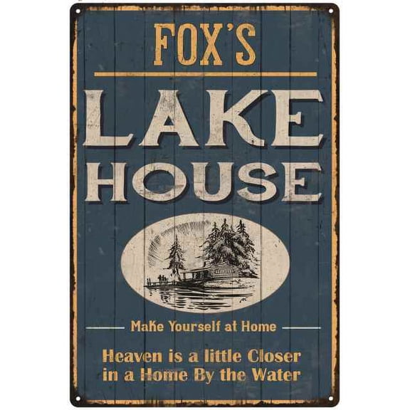 FOX'S Lake House Blue Cabin Home Decor Gift 12x18 Metal 112180038167