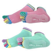 FOX-TECH Women Yoga Socks, Green / Pink, 2 Pack