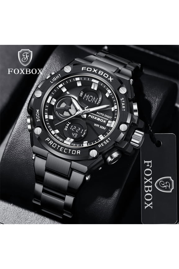FOXBOX Men Digital Watch LED Sport Military Mens Quartz Wristwatch Male Luminous Waterproof Cl Business Watch Chronograph Luminous Stainless Steel Mens Watch Automatic Watch