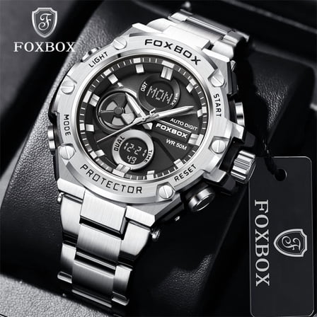 FOXBOX Sports Watches Men LED Watches New 30m Waterproof Digital Watches S Chronograph Luxury Dress Watch Luminous Men's Automatic Chronograph Watch Stainless Steel