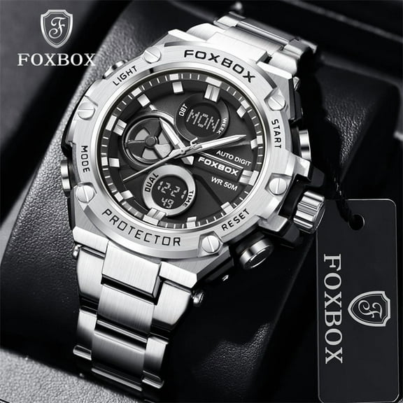 FOXBOX Sports Watches Men LED Watches New 30m Waterproof Digital Watches S Chronograph Luxury Dress Watch Luminous Men's Automatic Chronograph Watch Stainless Steel