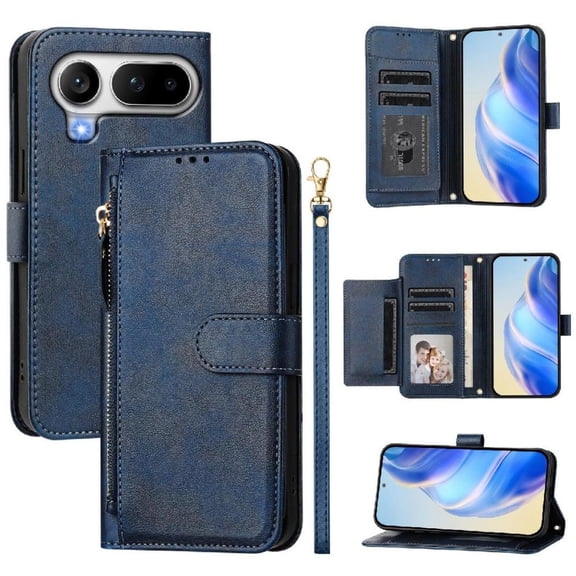 FOXDOCK forHonor X6cWallet Case with Zipper Pocket & Wrist Strap, PU Leather Flip Cover with Card Slots, Kickstand, Magnetic Closure