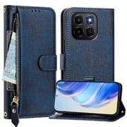 FOXDOCK forHuawei Pura 70 UltraWallet Case with Zipper Pocket & Wrist Strap, PU Leather Flip Cover with Card Slots, Kickstand, Magnetic Closure