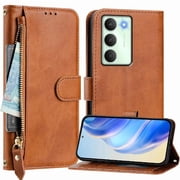 FOXDOCK forTecno Camon 40 Pro 4GWallet Case with Zipper Pocket & Wrist Strap, PU Leather Flip Cover with Card Slots, Kickstand, Magnetic Closure
