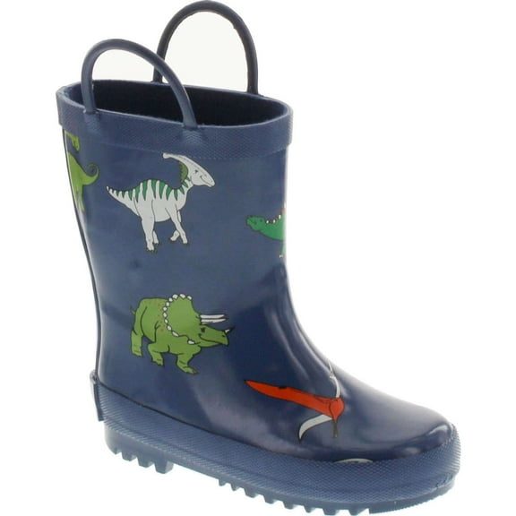 FOXFIRE Kids Rain Boots, Color: Navy Blue Dinosaur, Size: 8 (600-65-8)