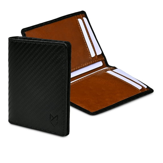 FOXHACKLE Slim Leather Card Holder for Men & Women | Bifold RFID Blocking Thin Credit Card Case Wallet | Minimalist Small Card Wallet | Carbon Black Tannish