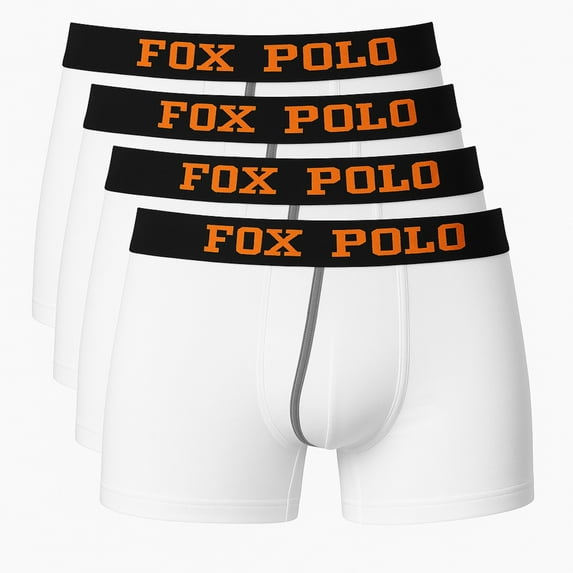 Foxpolo Men’s Boxer Briefs 4-Pack Gift Set – Cotton Stretch Underwear with Pocket – Breathable Soft Fabric – Sport Print – Comfortable Fit | L - White