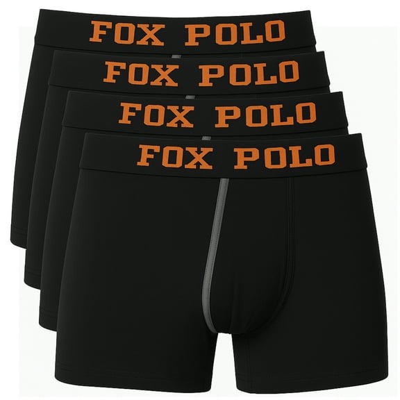 Foxpolo Men’s Boxer Briefs 4-Pack Gift Set – Cotton Stretch Underwear with Pocket – Breathable Soft Fabric – Sport Print – Comfortable Fit | S - Black