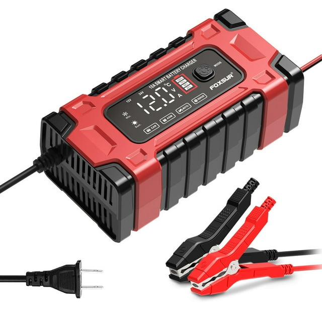 FOXSUR 10-Amp Car Battery Chargers, 12V and 24V Smart Fully Automatic ...