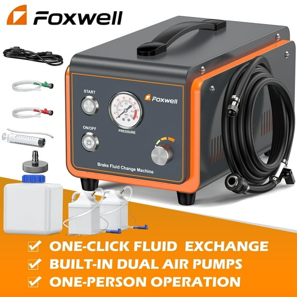 FOXWELL Automotive Dual Pulse Power Brake Fluid Bleeder, Brake System Bleeding Tool, Vacuum Brake Pressure Bleeder Exchanger with Pressure Gauge