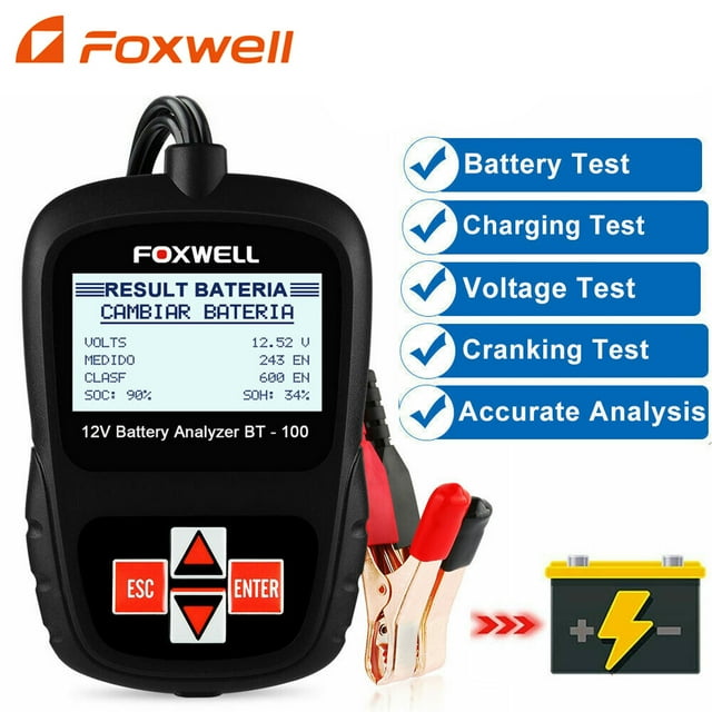 FOXWELL BT100 PRO 12V Car Battery Tester Charging Test AGM GEL Charging