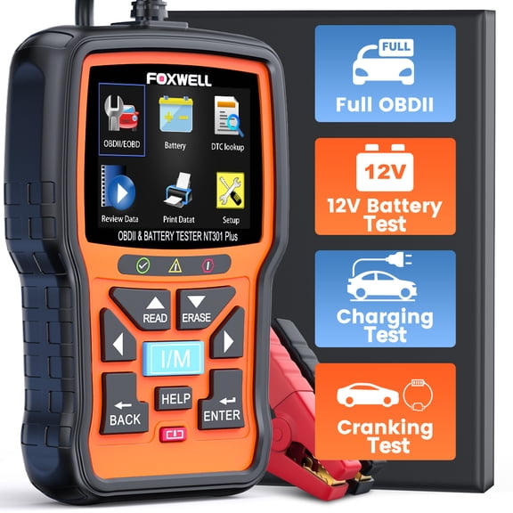 FOXWELL Enhanced OBD2 Scanner 12V Battery Tester, 2 in 1 Check Engine Code Reader Car Diagnostic Tool Cranking Charging Analyzer Tester for 1996+ OBDII Vehicle, Smog Test, Live Data