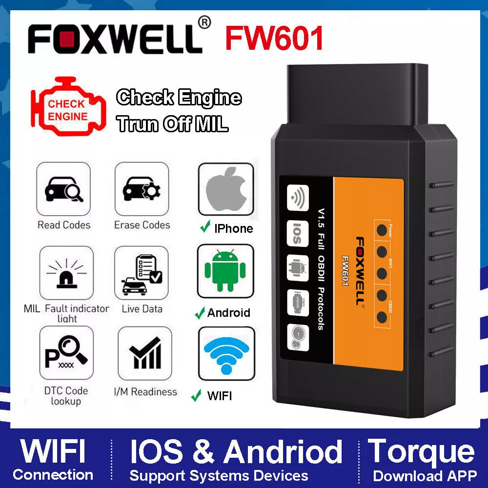 FOXWELL FW601 Universal OBD2 WIFI ELM327 V 1.5 Scanner for iPhone IOS ...