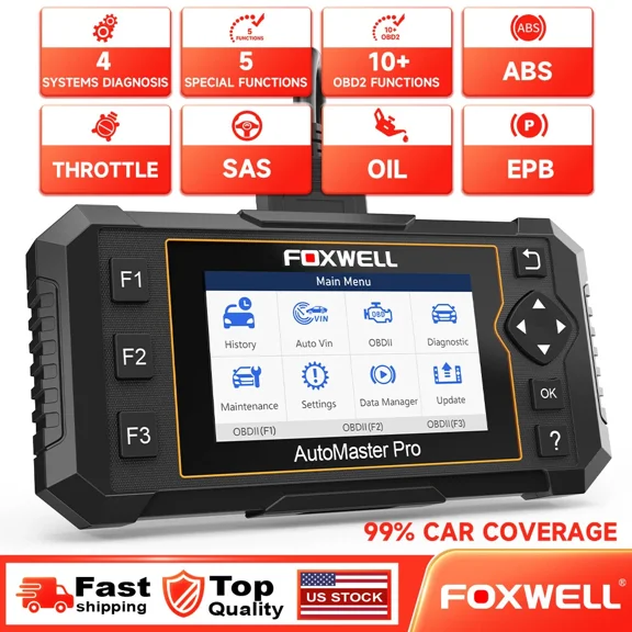 FOXWELL GT21 OBD2 Scanner, 4-System Car Diagnostic Tool with ABS SRS Engine Transmission & Batter-y Test, 5 Reset ABS Bleeding, SAS/EPB/Throttle/Oil Reset, Lifetime Free Update