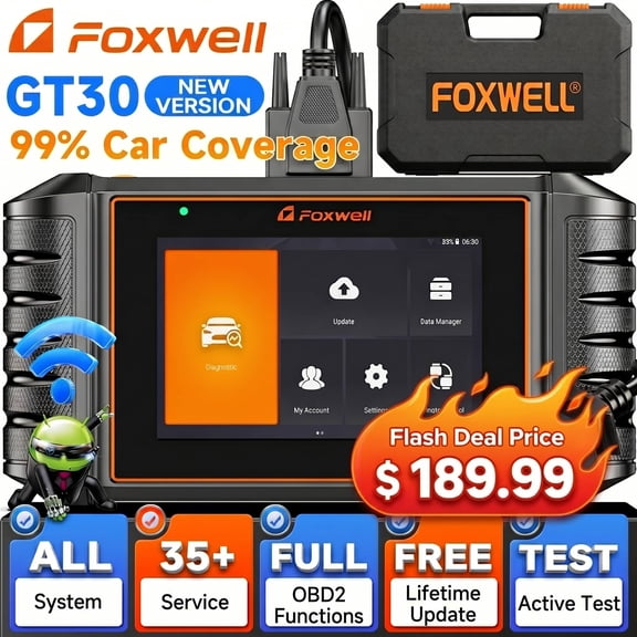 FOXWELL GT30 OBD2 Scanner Diagnostic Tool, Full System Bidirectional Diagnostic Scan Tool with 35+ Resets, ECU Co-ding, ABS/Oil Reset, Car Code Reader for All Cars, Lifetime Free Update