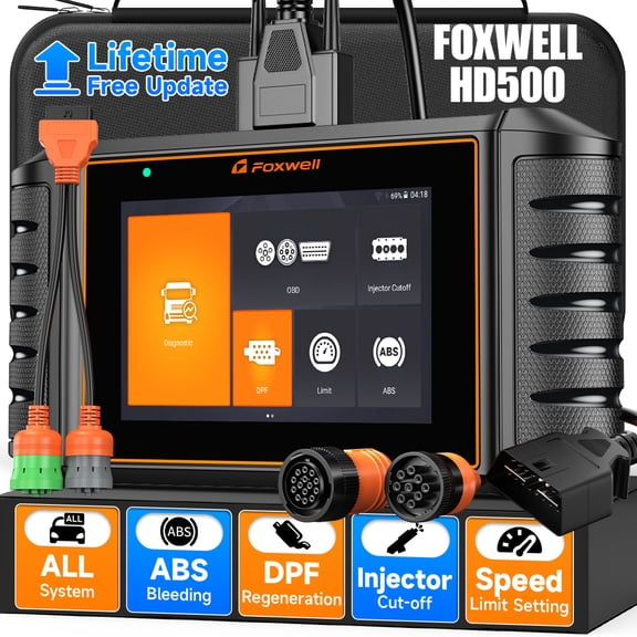FOXWELL Heavy Duty Truck Scanner with DPF Regen, Full System Diesel Diagnostic Scan Tool for Cummins, Detroit, Caterpillar, Paccar, Hino & More Pickup Semi Trucks