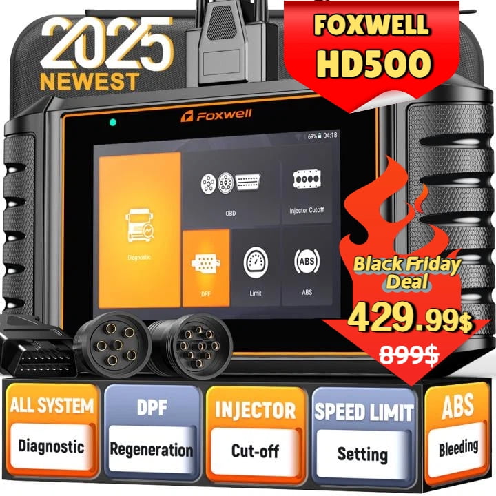 FOXWELL Heavy Duty Truck Scanner with DPF Regen, Full System Diesel Diagnostic Scan Tool for Cummins, Detroit, Caterpillar, Paccar, Hino & More Pickup Semi Trucks