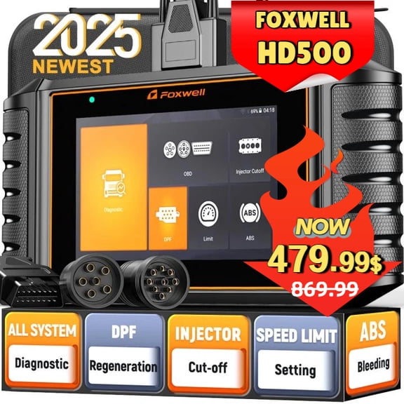 FOXWELL Heavy Duty Truck Scanner with DPF Regen, Full System Diesel Diagnostic Scan Tool for Cummins, Detroit, Caterpillar, Paccar, Hino & More Pickup Semi Trucks