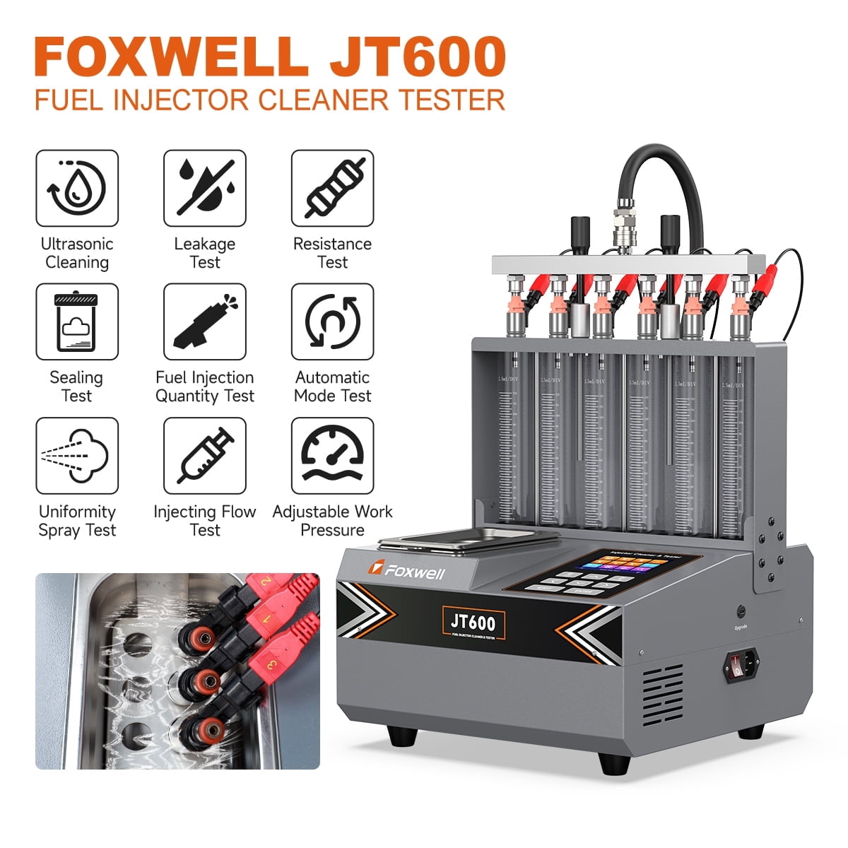FOXWELL JT600 GDI Fuel Injector Cleaner Machine, 6-Cylinder Heated